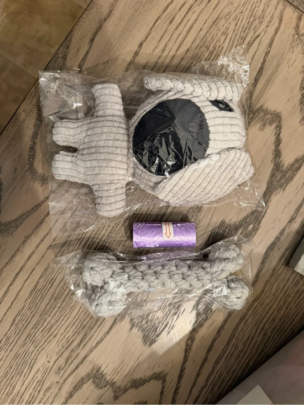 Dog Toy Bundle Plush and Rope Bone Toy Set with Bags - Light Blue